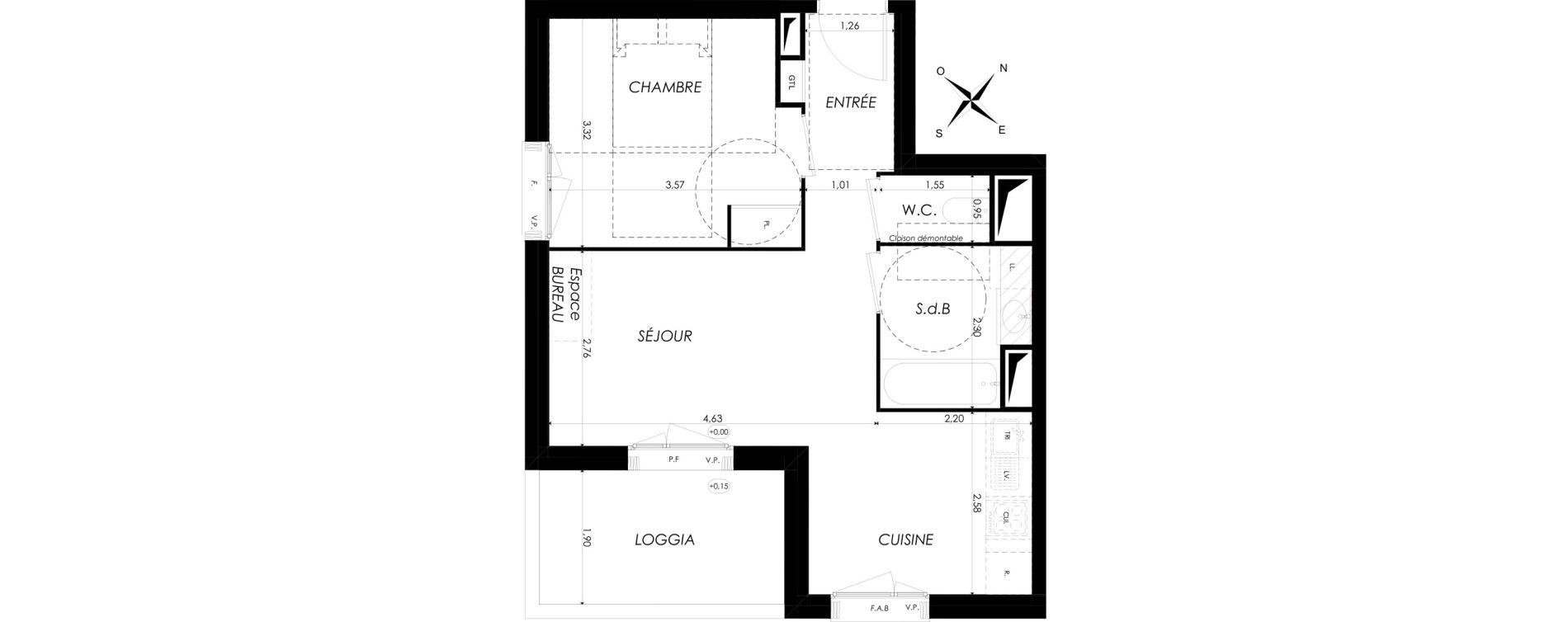 Appartement T2 de 41,57 m2 &agrave; Br&eacute;tigny-Sur-Orge Clause bois-badeau