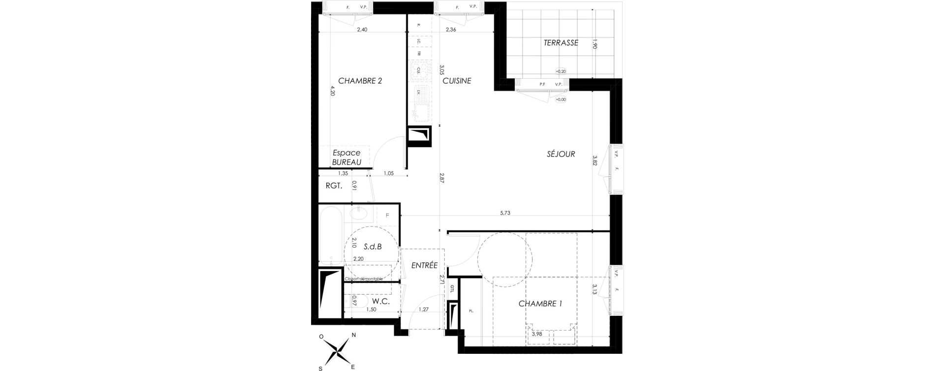 Appartement T3 de 60,46 m2 &agrave; Br&eacute;tigny-Sur-Orge Clause bois-badeau
