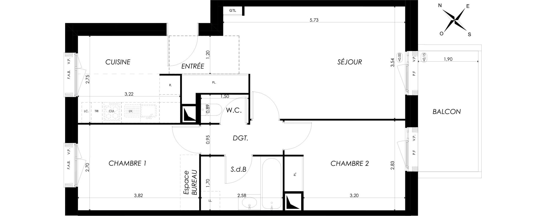 Appartement T3 de 59,74 m2 &agrave; Br&eacute;tigny-Sur-Orge Clause bois-badeau