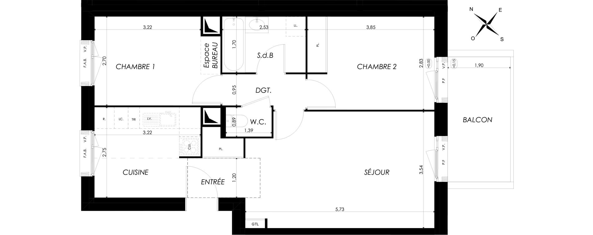 Appartement T3 de 59,69 m2 &agrave; Br&eacute;tigny-Sur-Orge Clause bois-badeau