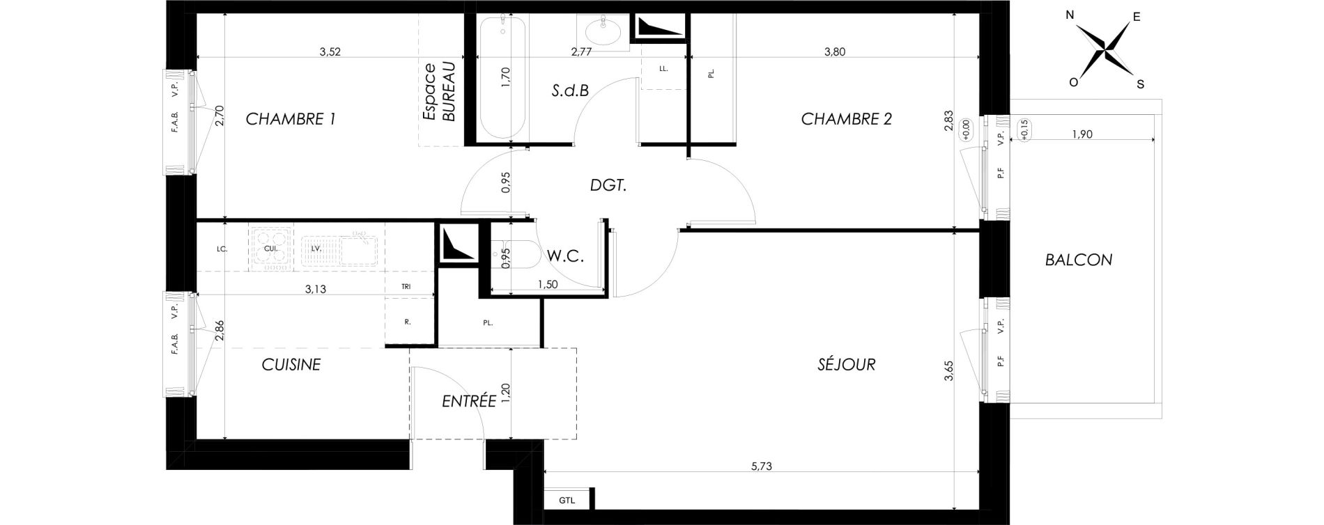 Appartement T3 de 60,64 m2 &agrave; Br&eacute;tigny-Sur-Orge Clause bois-badeau