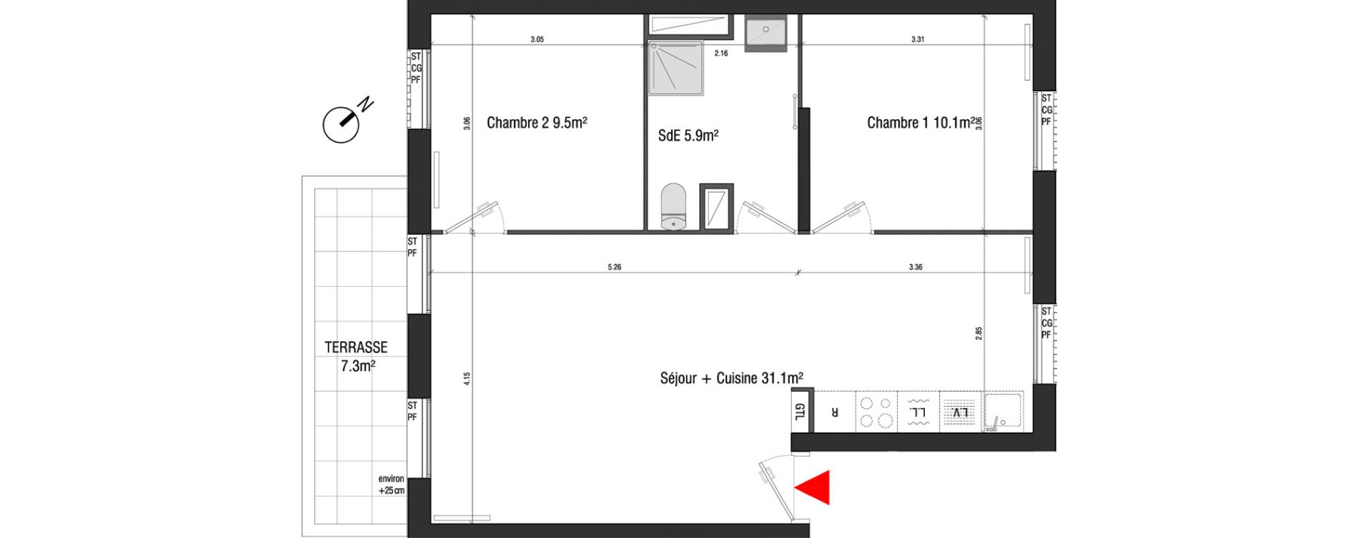 Appartement T3 de 56,60 m2 &agrave; Br&eacute;tigny-Sur-Orge Clause-bois badeau