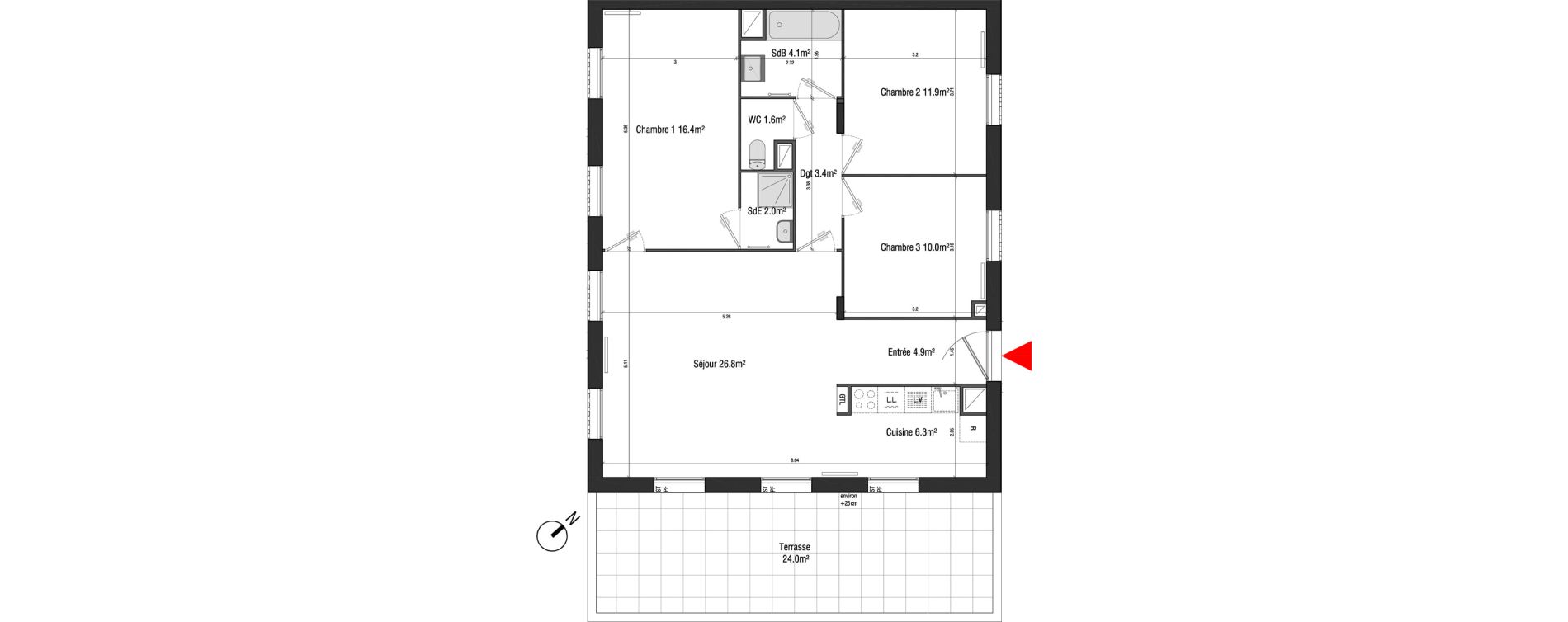 Appartement T4 de 87,40 m2 &agrave; Br&eacute;tigny-Sur-Orge Clause-bois badeau