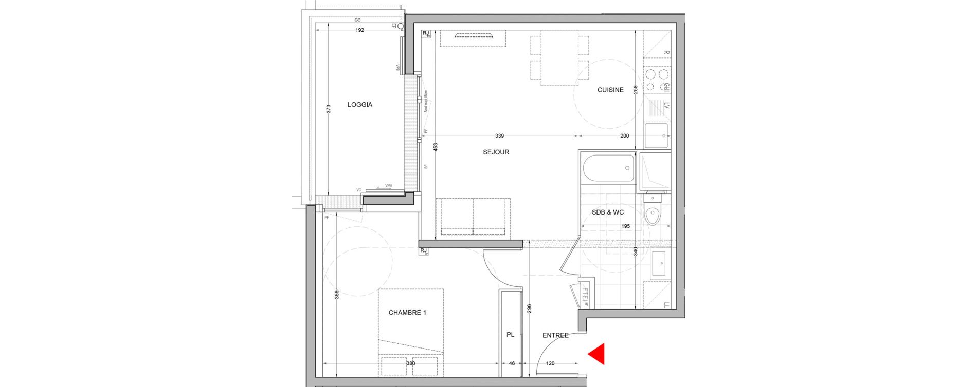 Appartement T2 de 43,31 m2 &agrave; Br&eacute;tigny-Sur-Orge Carouge joncs marins