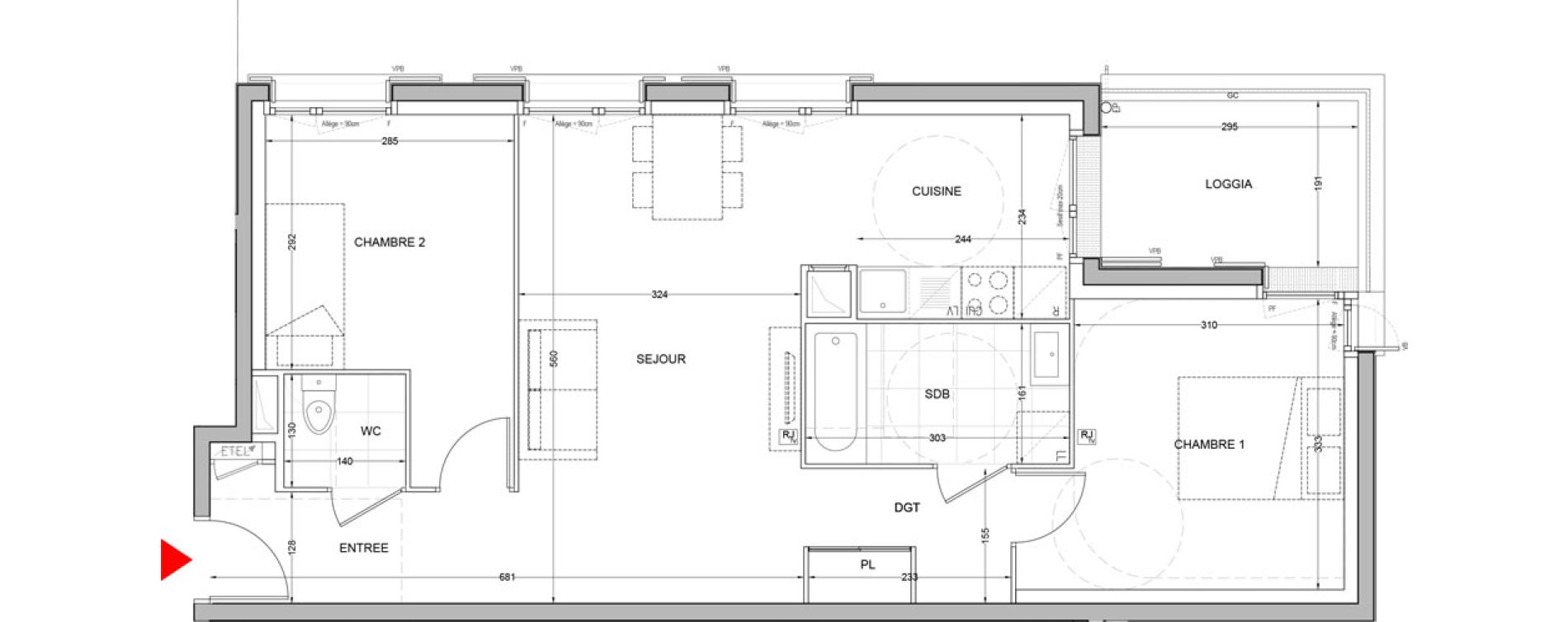 Appartement T3 de 61,31 m2 &agrave; Br&eacute;tigny-Sur-Orge Carouge joncs marins