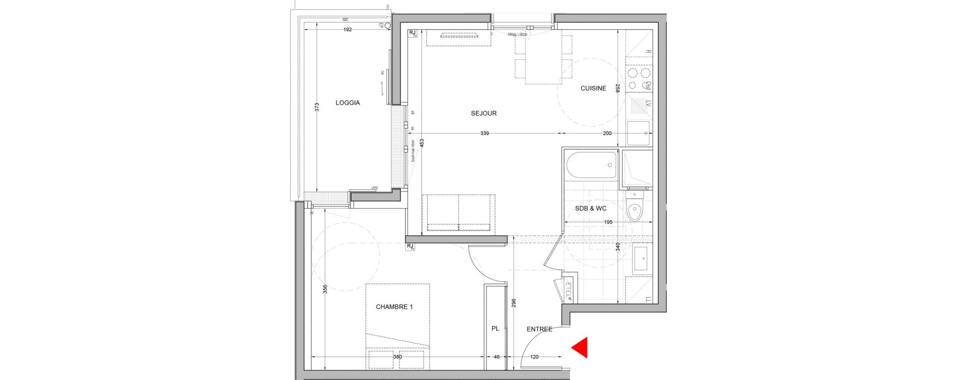 Appartement T2 de 43,31 m2 &agrave; Br&eacute;tigny-Sur-Orge Carouge joncs marins