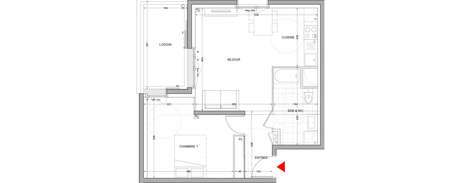 Appartement T2 de 43,31 m2 &agrave; Br&eacute;tigny-Sur-Orge Carouge joncs marins