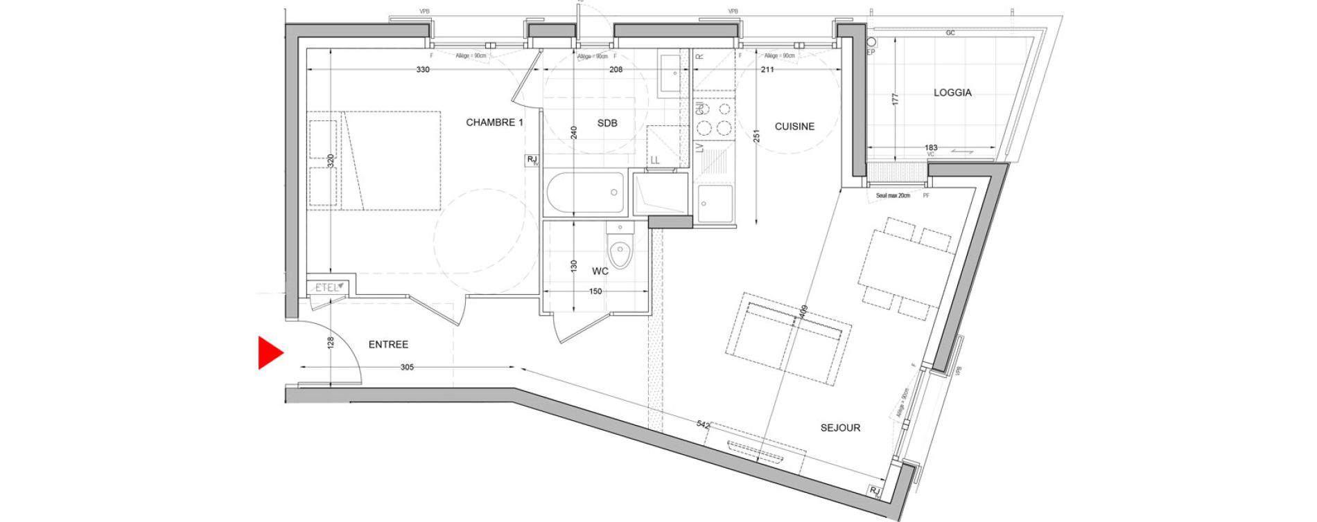 Appartement T2 de 43,92 m2 &agrave; Br&eacute;tigny-Sur-Orge Carouge joncs marins