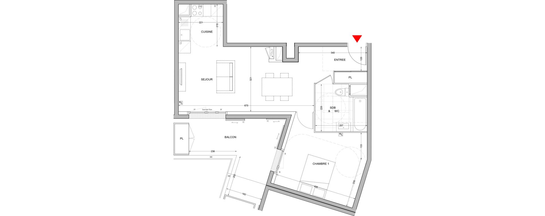 Appartement T2 de 48,88 m2 &agrave; Br&eacute;tigny-Sur-Orge Carouge joncs marins