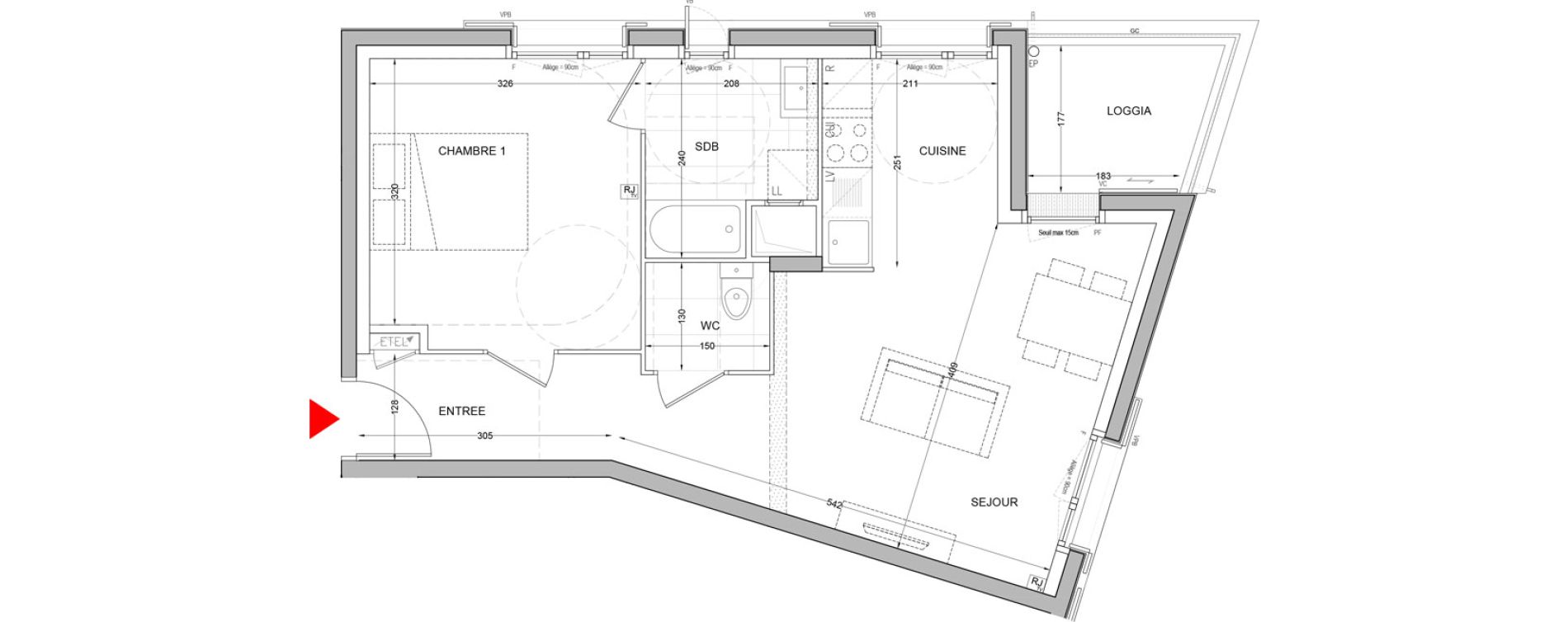 Appartement T2 de 43,76 m2 &agrave; Br&eacute;tigny-Sur-Orge Carouge joncs marins