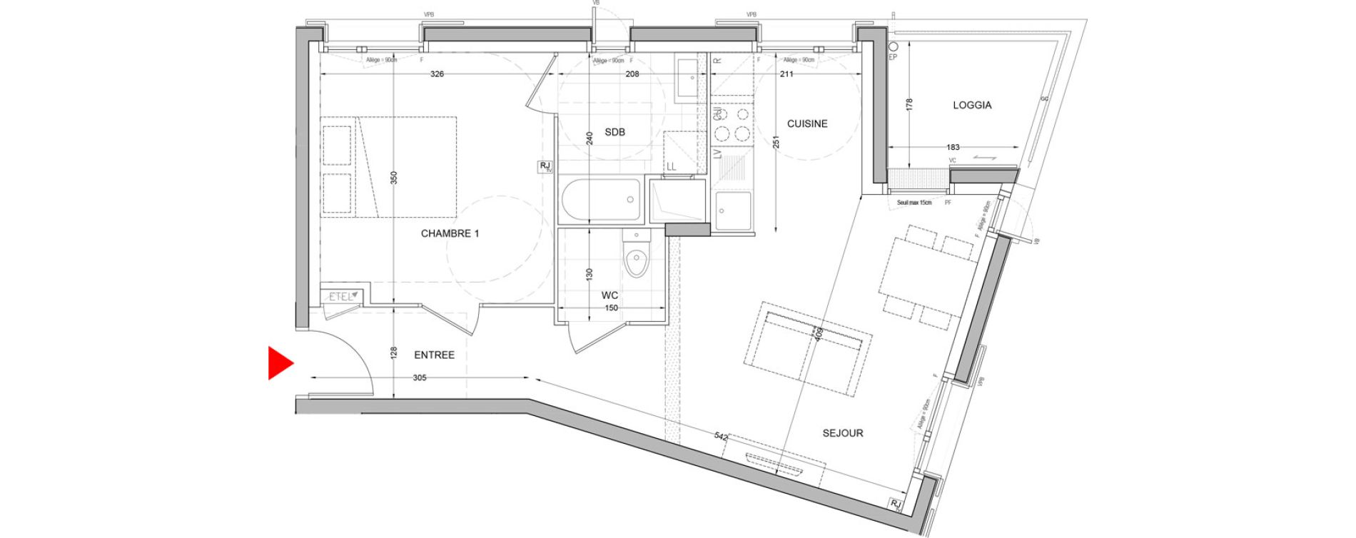 Appartement T2 de 43,76 m2 &agrave; Br&eacute;tigny-Sur-Orge Carouge joncs marins