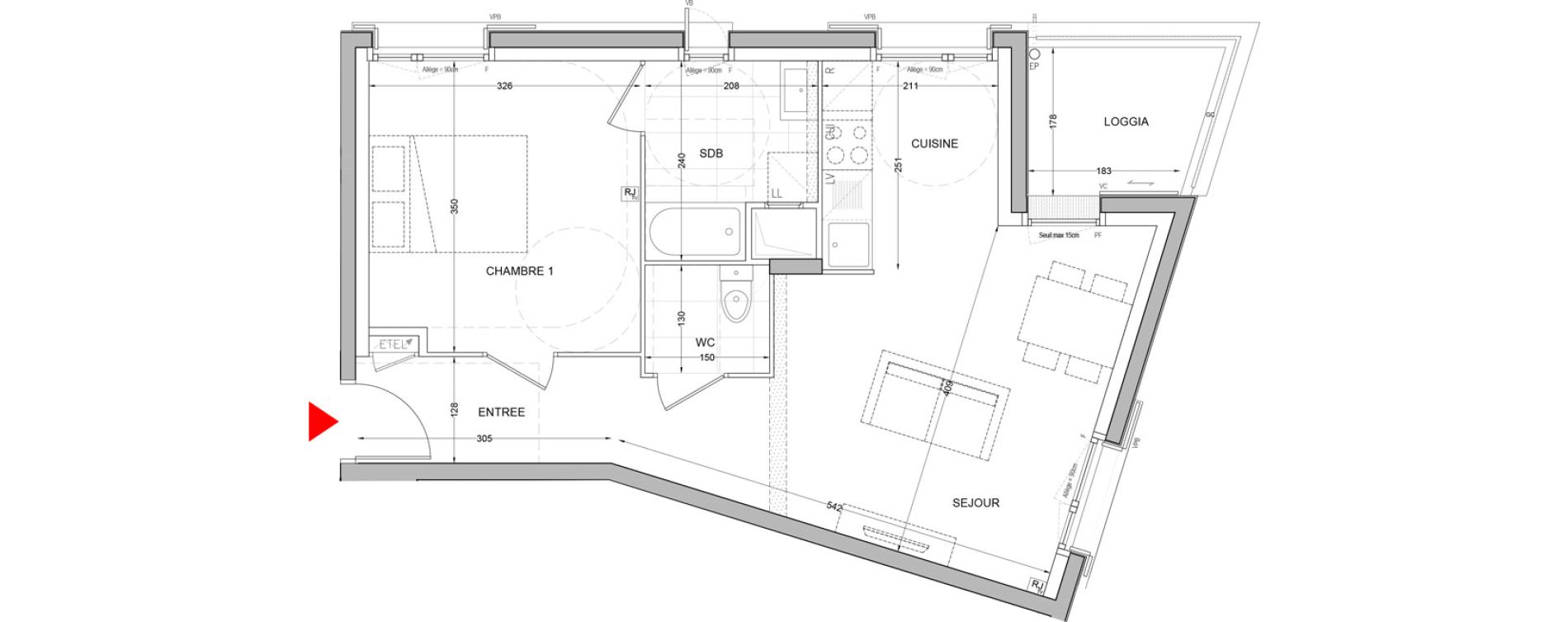 Appartement T2 de 43,76 m2 &agrave; Br&eacute;tigny-Sur-Orge Carouge joncs marins