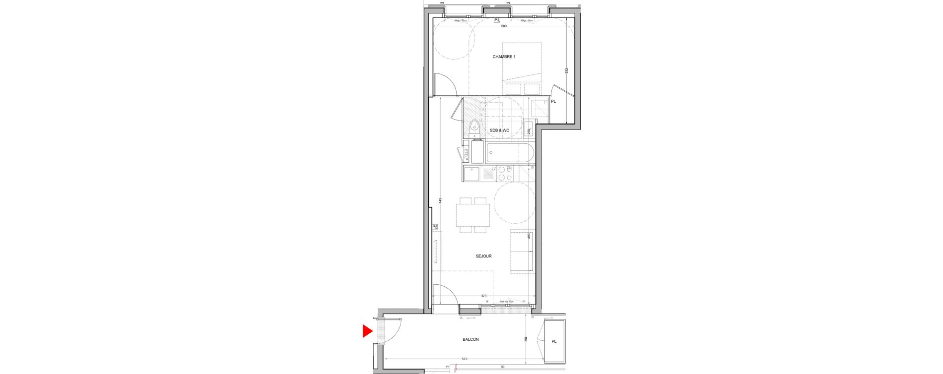 Appartement T2 de 42,88 m2 &agrave; Br&eacute;tigny-Sur-Orge Carouge joncs marins