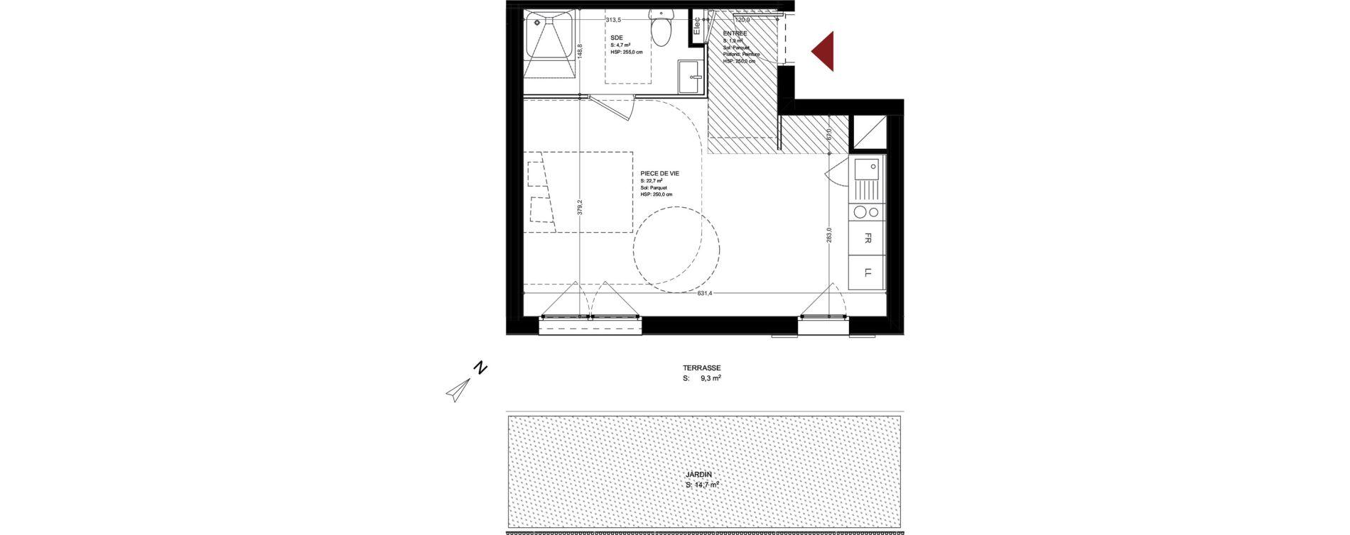 Appartement T1 de 29,30 m2 &agrave; Br&eacute;tigny-Sur-Orge Clause-bois badeau