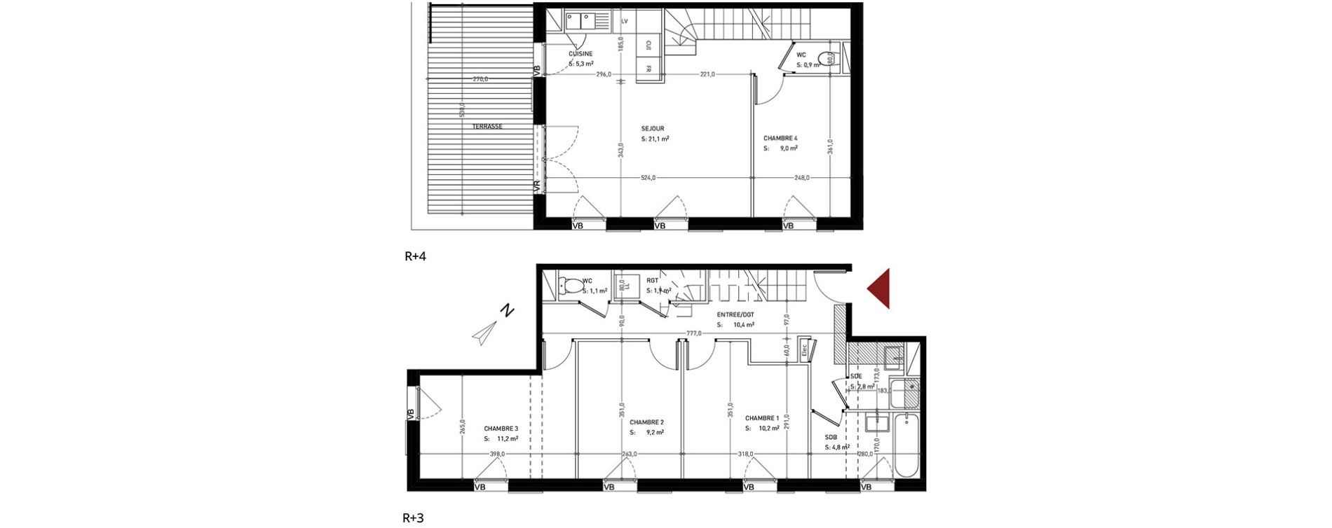 Duplex T5 de 88,00 m2 &agrave; Br&eacute;tigny-Sur-Orge Clause-bois badeau