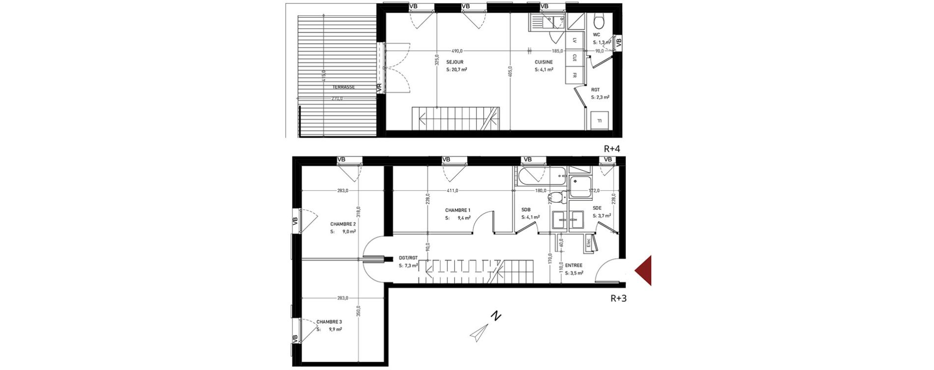 Duplex T4 de 75,10 m2 &agrave; Br&eacute;tigny-Sur-Orge Clause-bois badeau