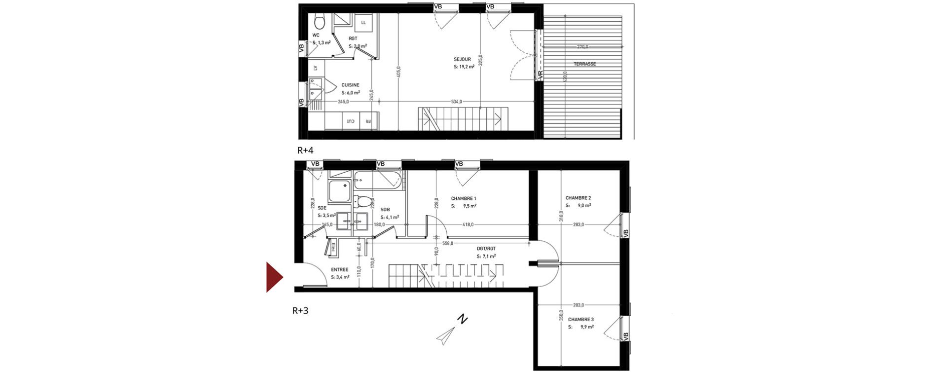 Duplex T4 de 75,10 m2 &agrave; Br&eacute;tigny-Sur-Orge Clause-bois badeau