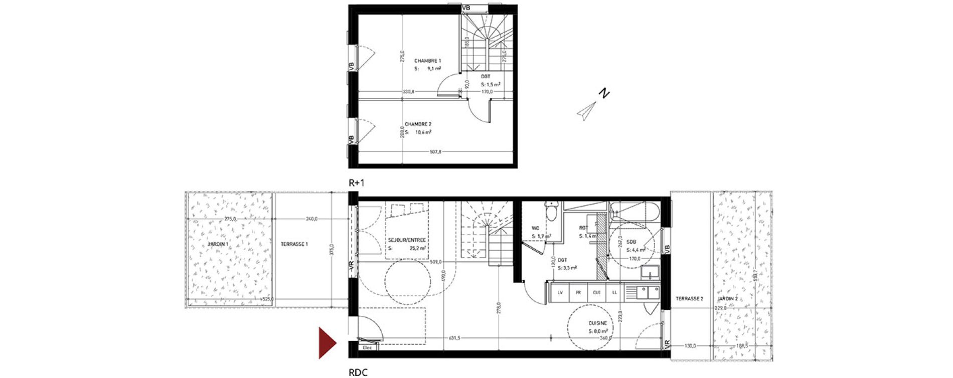 Duplex T3 de 65,30 m2 &agrave; Br&eacute;tigny-Sur-Orge Clause-bois badeau