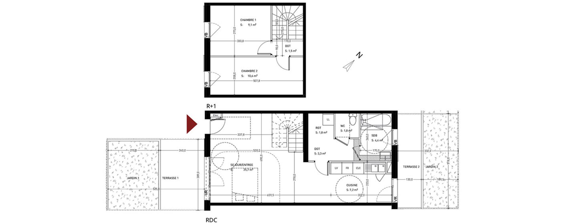 Duplex T3 de 65,40 m2 &agrave; Br&eacute;tigny-Sur-Orge Clause-bois badeau
