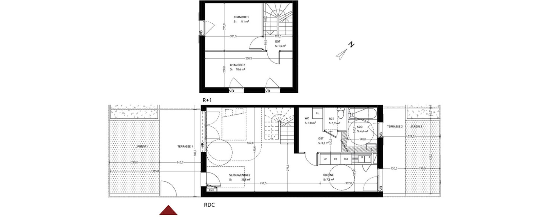 Duplex T3 de 65,80 m2 &agrave; Br&eacute;tigny-Sur-Orge Clause-bois badeau