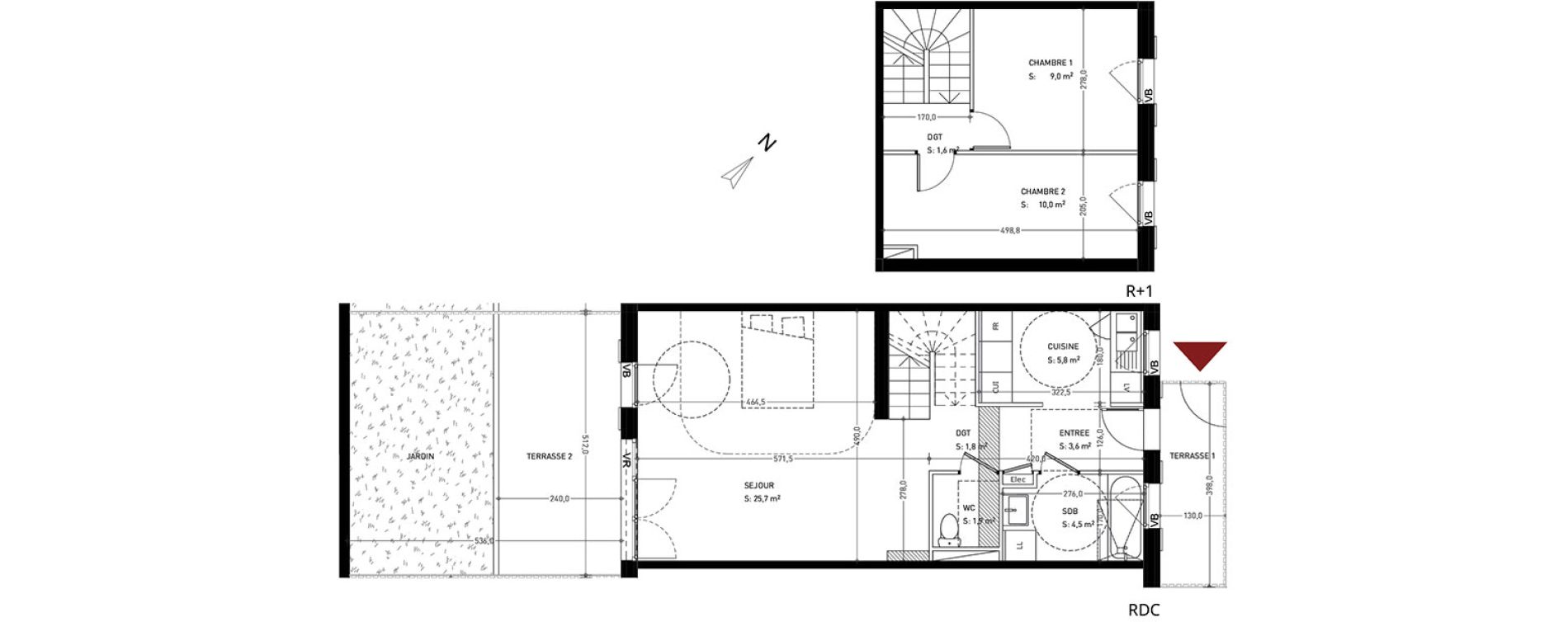 Duplex T3 de 63,80 m2 &agrave; Br&eacute;tigny-Sur-Orge Clause-bois badeau