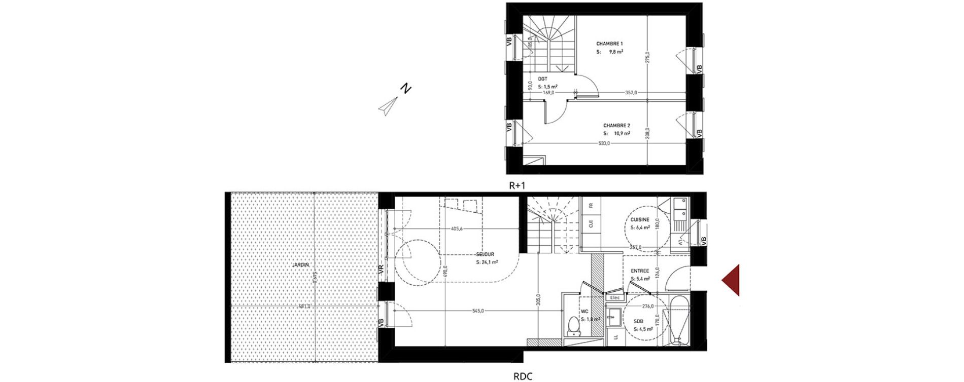 Duplex T3 de 64,45 m2 &agrave; Br&eacute;tigny-Sur-Orge Clause-bois badeau