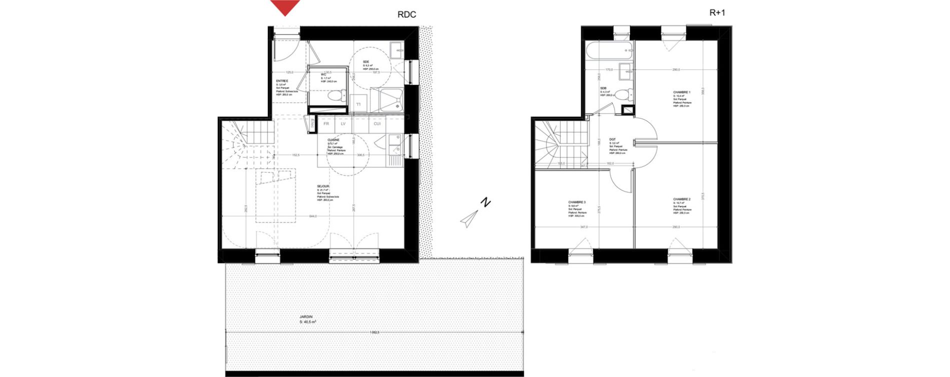 Duplex T4 de 76,90 m2 &agrave; Br&eacute;tigny-Sur-Orge Clause-bois badeau