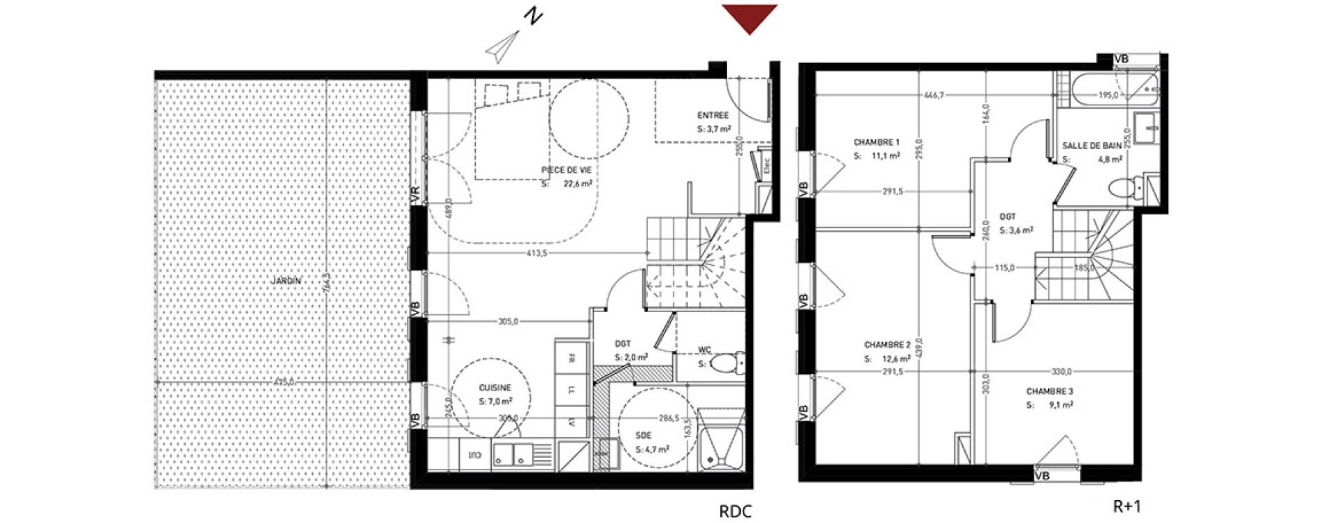 Duplex T4 de 82,95 m2 &agrave; Br&eacute;tigny-Sur-Orge Clause-bois badeau