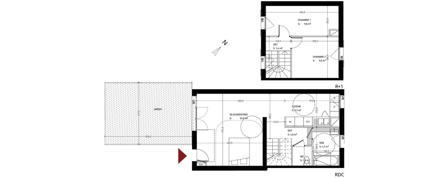 Duplex T3 de 64,15 m2 &agrave; Br&eacute;tigny-Sur-Orge Clause-bois badeau