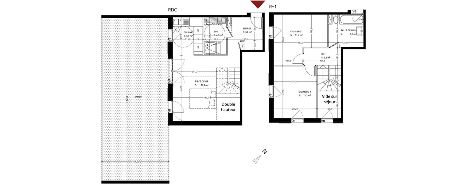 Duplex T3 de 67,85 m2 &agrave; Br&eacute;tigny-Sur-Orge Clause-bois badeau