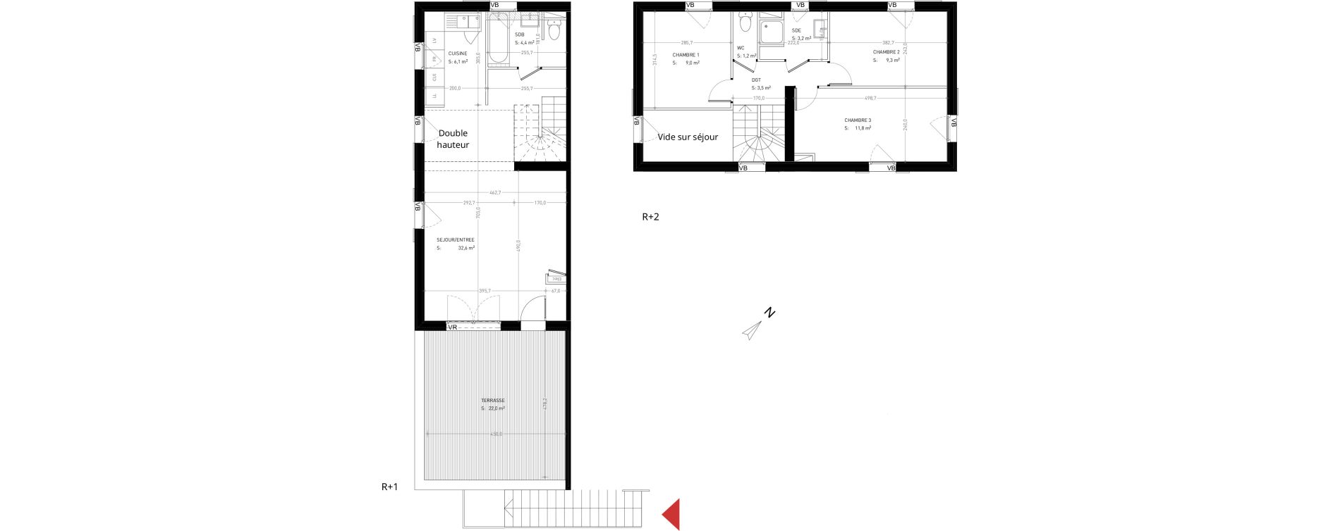 Duplex T4 de 81,20 m2 &agrave; Br&eacute;tigny-Sur-Orge Clause-bois badeau