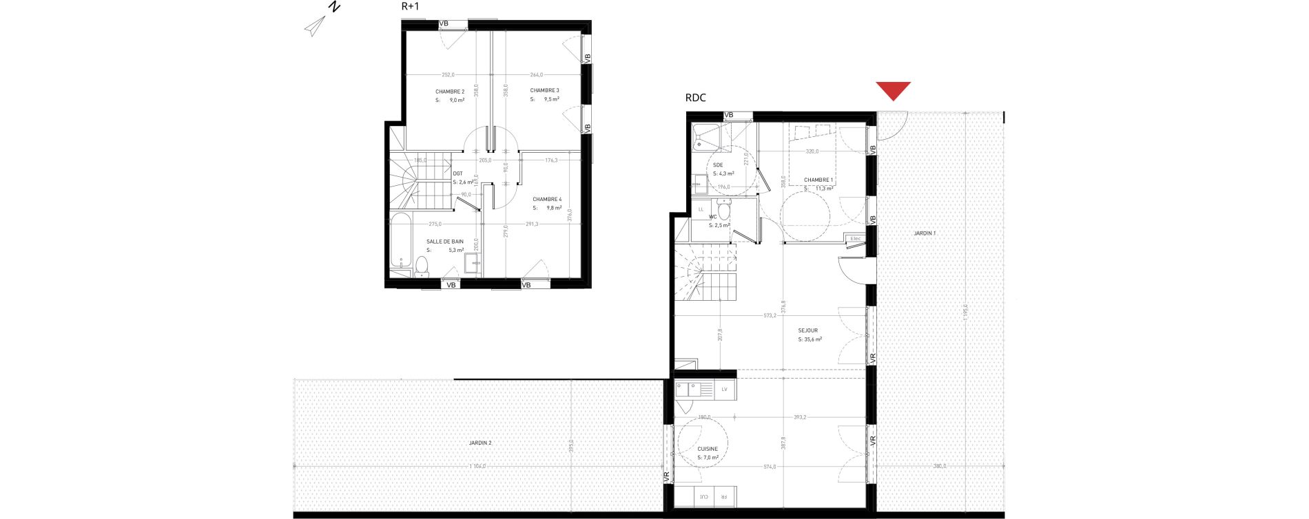Duplex T5 de 96,90 m2 &agrave; Br&eacute;tigny-Sur-Orge Clause-bois badeau