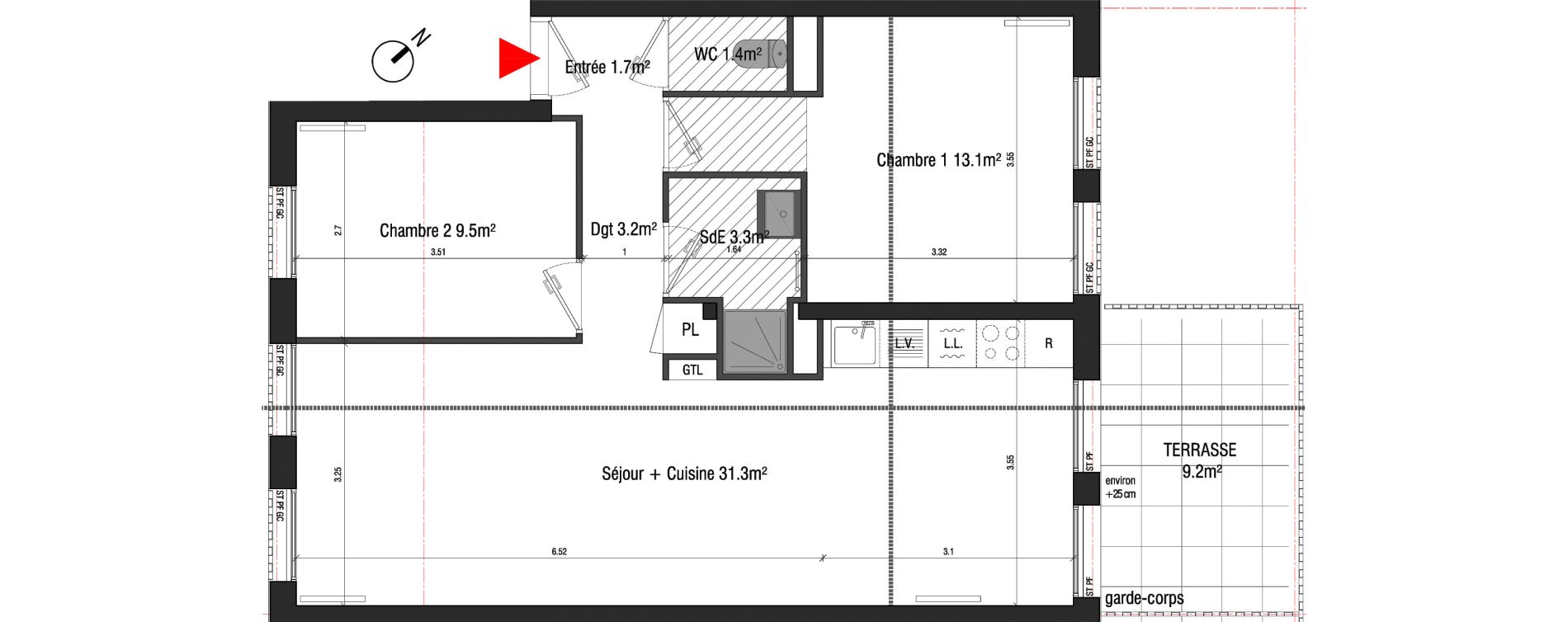 Appartement T3 de 63,50 m2 &agrave; Br&eacute;tigny-Sur-Orge Clause bois-badeau