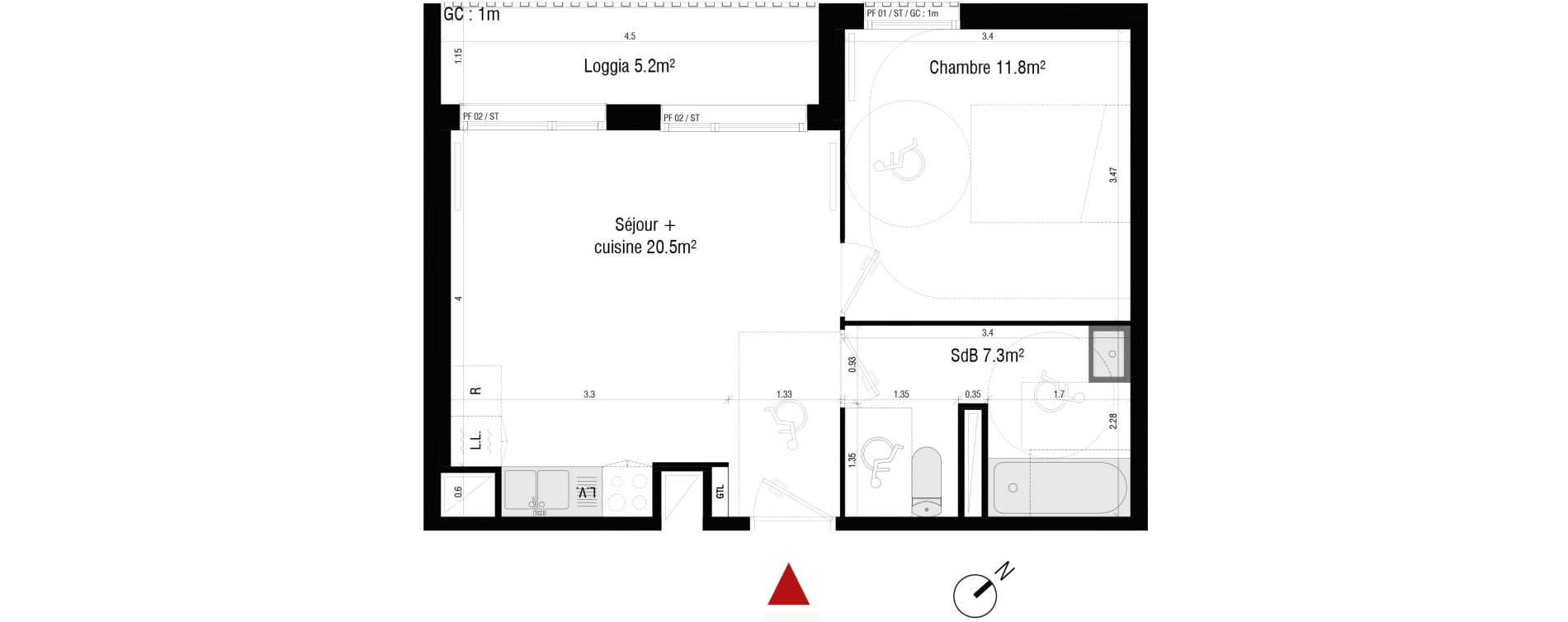 Appartement T2 de 39,60 m2 &agrave; Br&eacute;tigny-Sur-Orge Centre