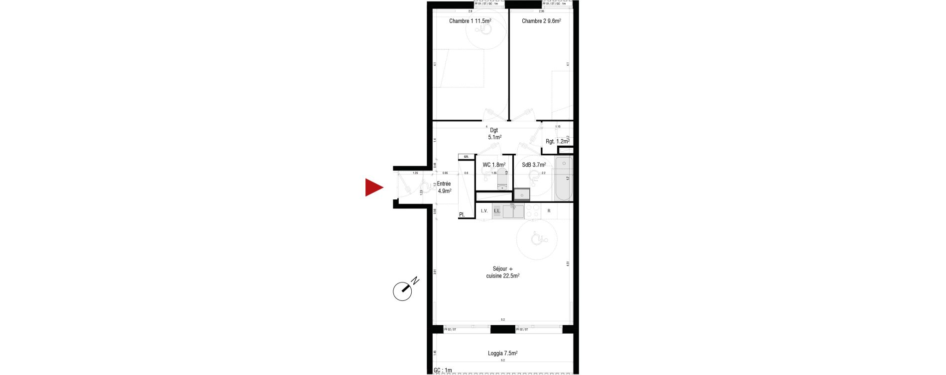 Appartement T3 de 60,30 m2 &agrave; Br&eacute;tigny-Sur-Orge Centre