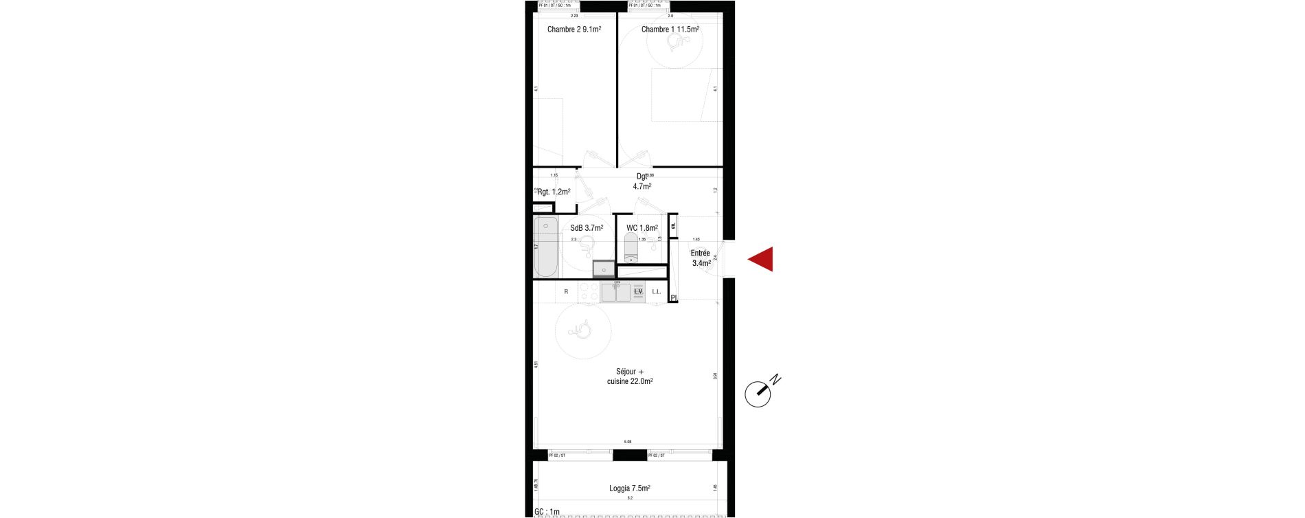 Appartement T3 de 57,40 m2 &agrave; Br&eacute;tigny-Sur-Orge Centre