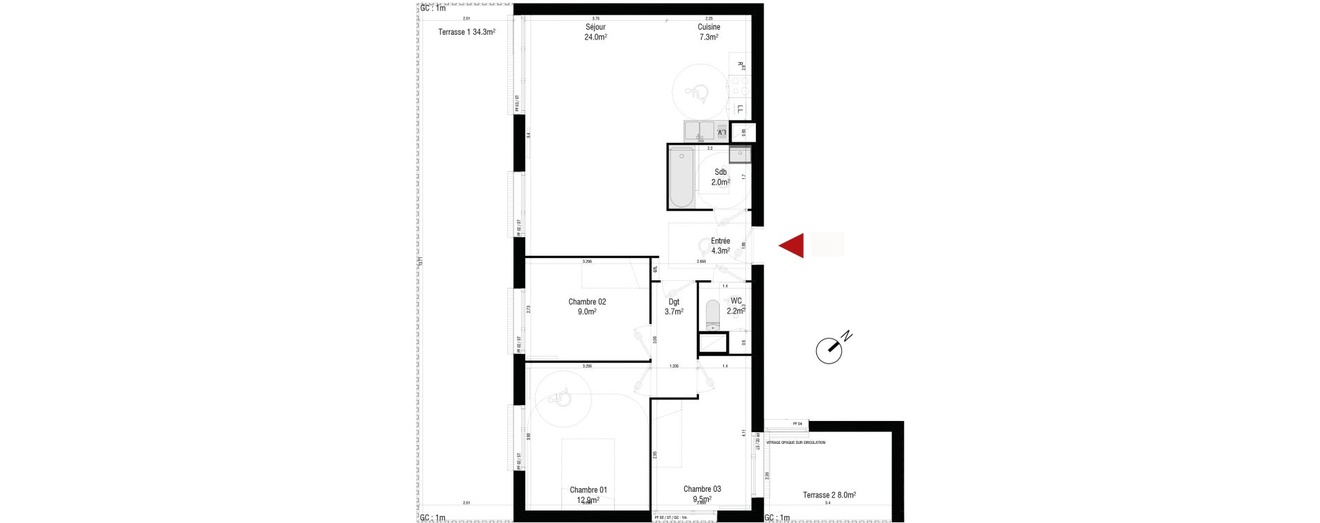 Appartement T4 de 76,60 m2 &agrave; Br&eacute;tigny-Sur-Orge Centre