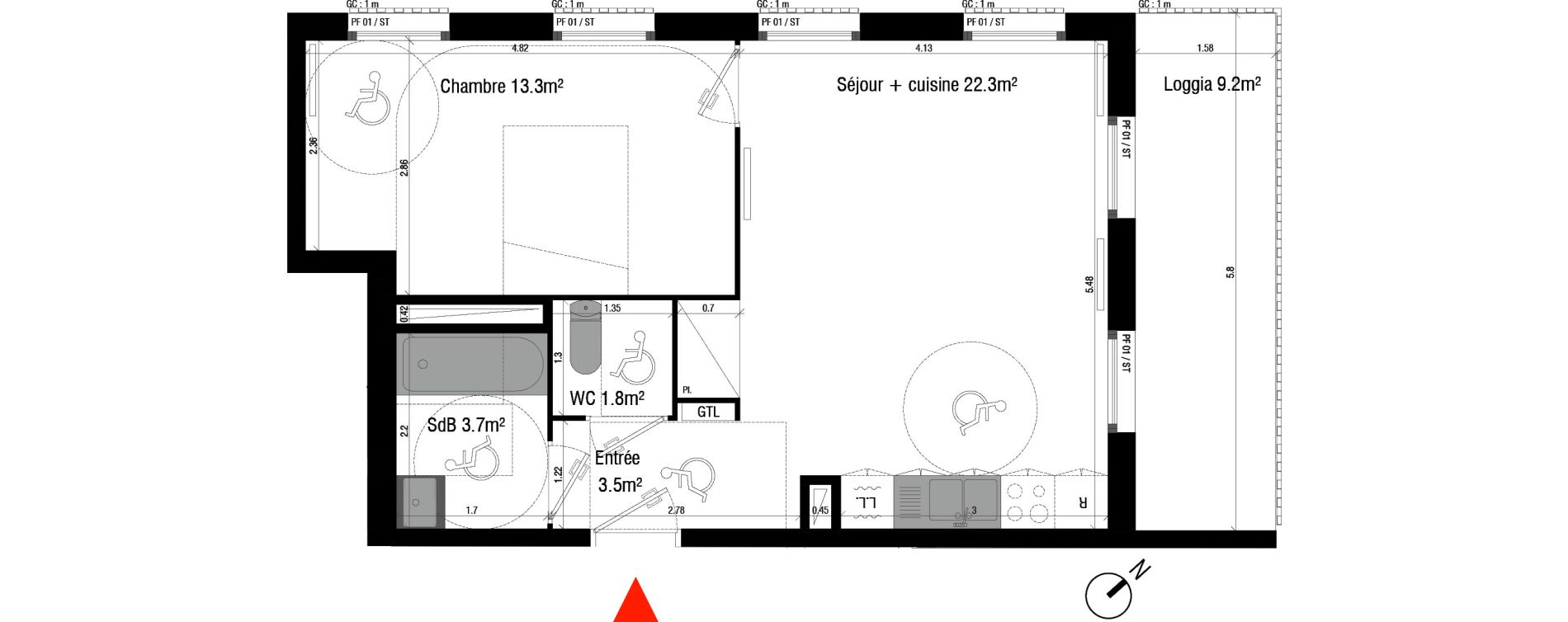 Appartement T2 de 44,60 m2 &agrave; Br&eacute;tigny-Sur-Orge Clause-bois badeau