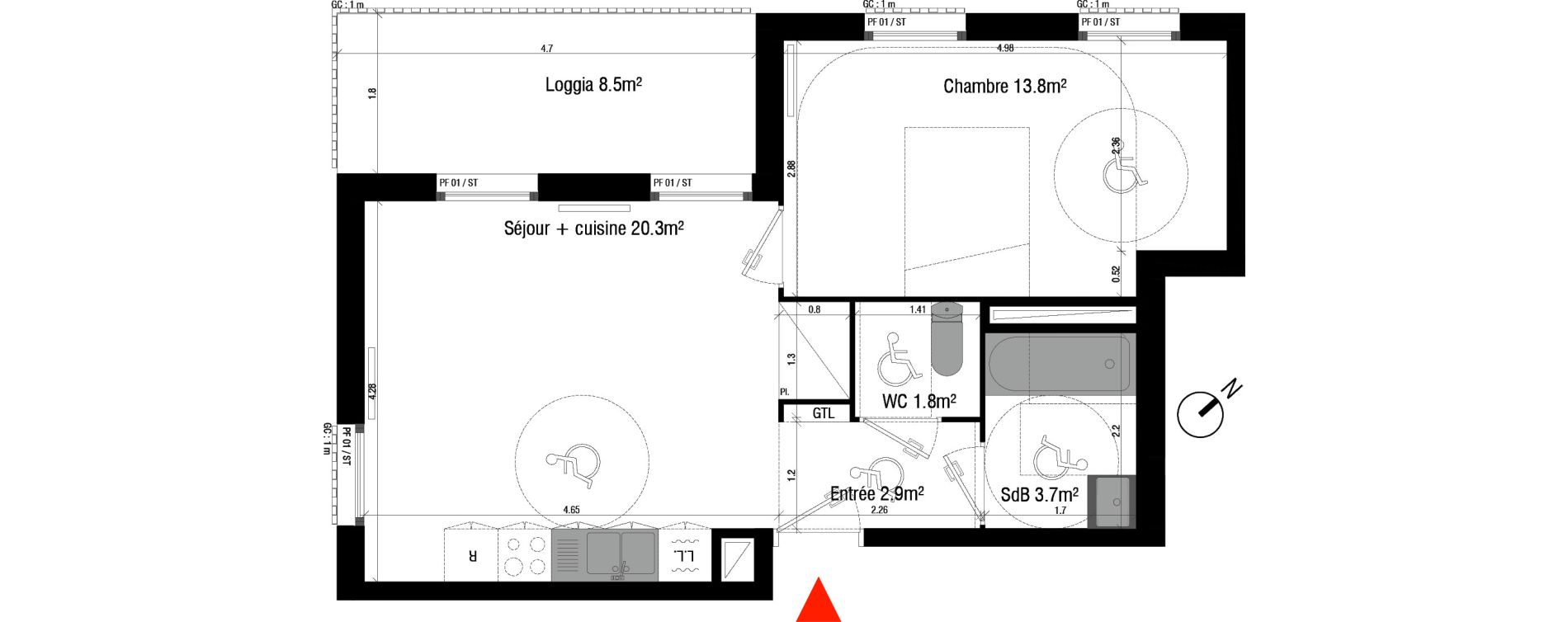 Appartement T2 de 42,50 m2 &agrave; Br&eacute;tigny-Sur-Orge Clause-bois badeau