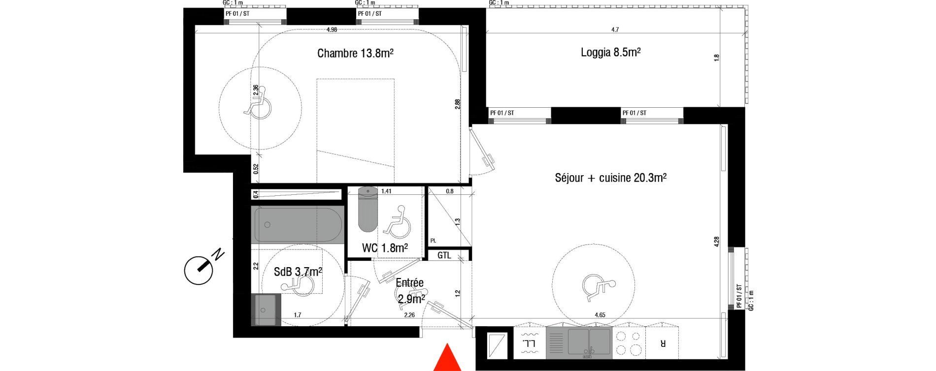 Appartement T2 de 42,50 m2 &agrave; Br&eacute;tigny-Sur-Orge Clause-bois badeau