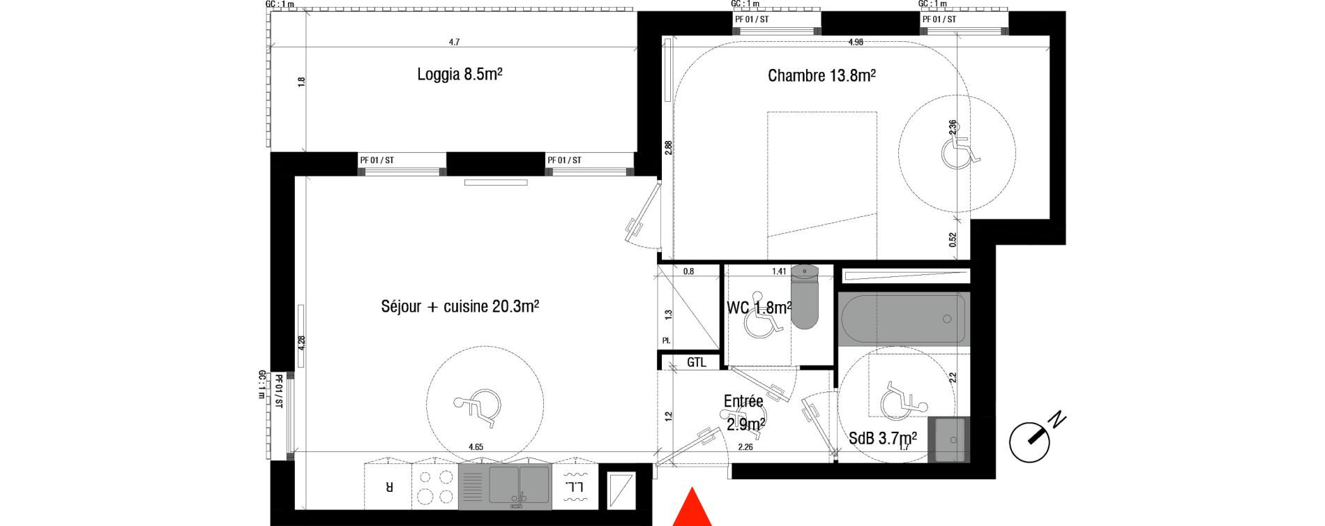 Appartement T2 de 42,50 m2 &agrave; Br&eacute;tigny-Sur-Orge Clause-bois badeau