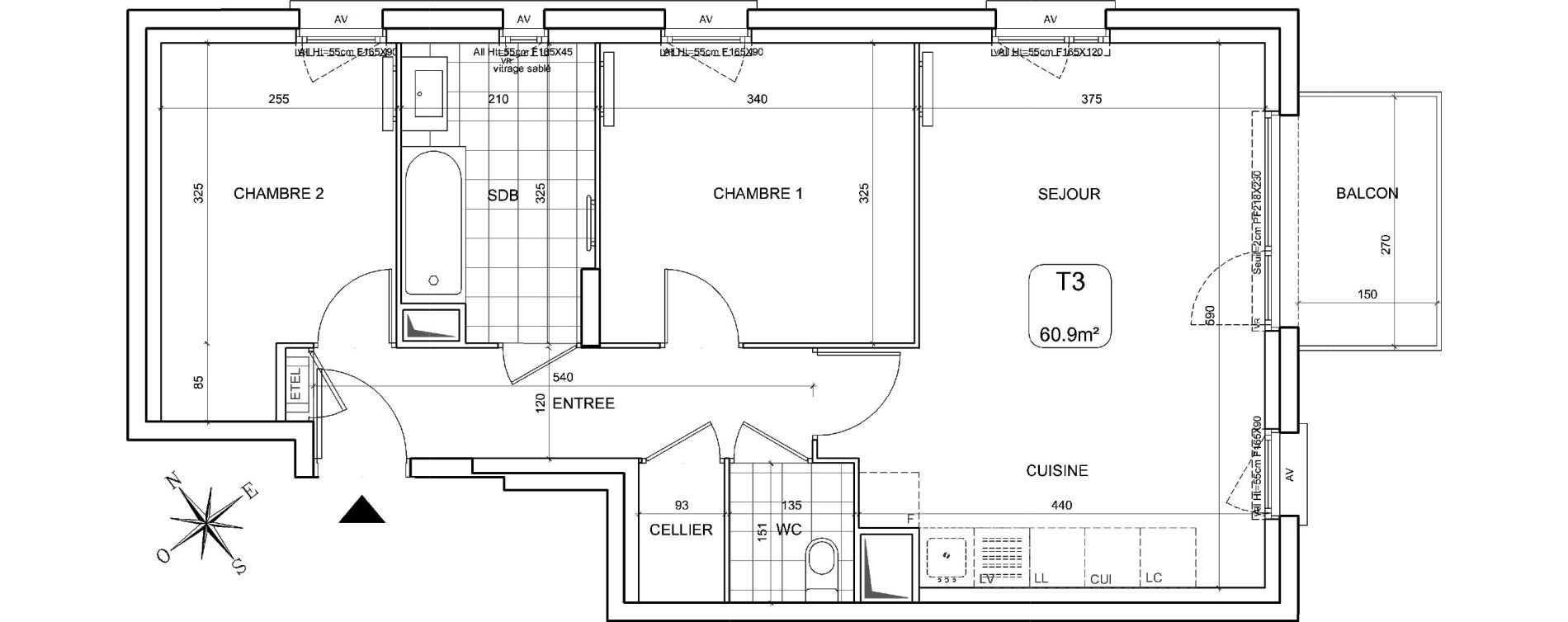 Appartement T3 de 60,90 m2 &agrave; Br&eacute;tigny-Sur-Orge Clause-bois badeau