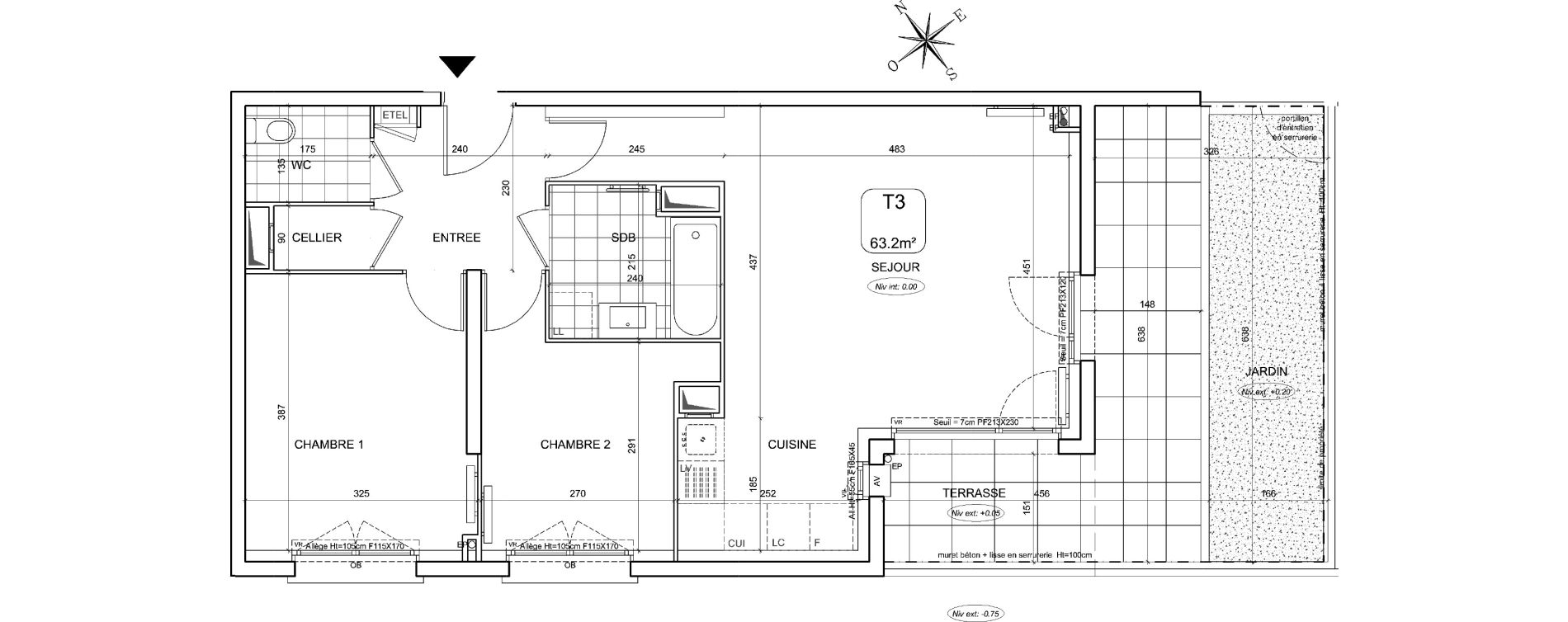 Appartement T3 de 63,30 m2 &agrave; Br&eacute;tigny-Sur-Orge Clause-bois badeau