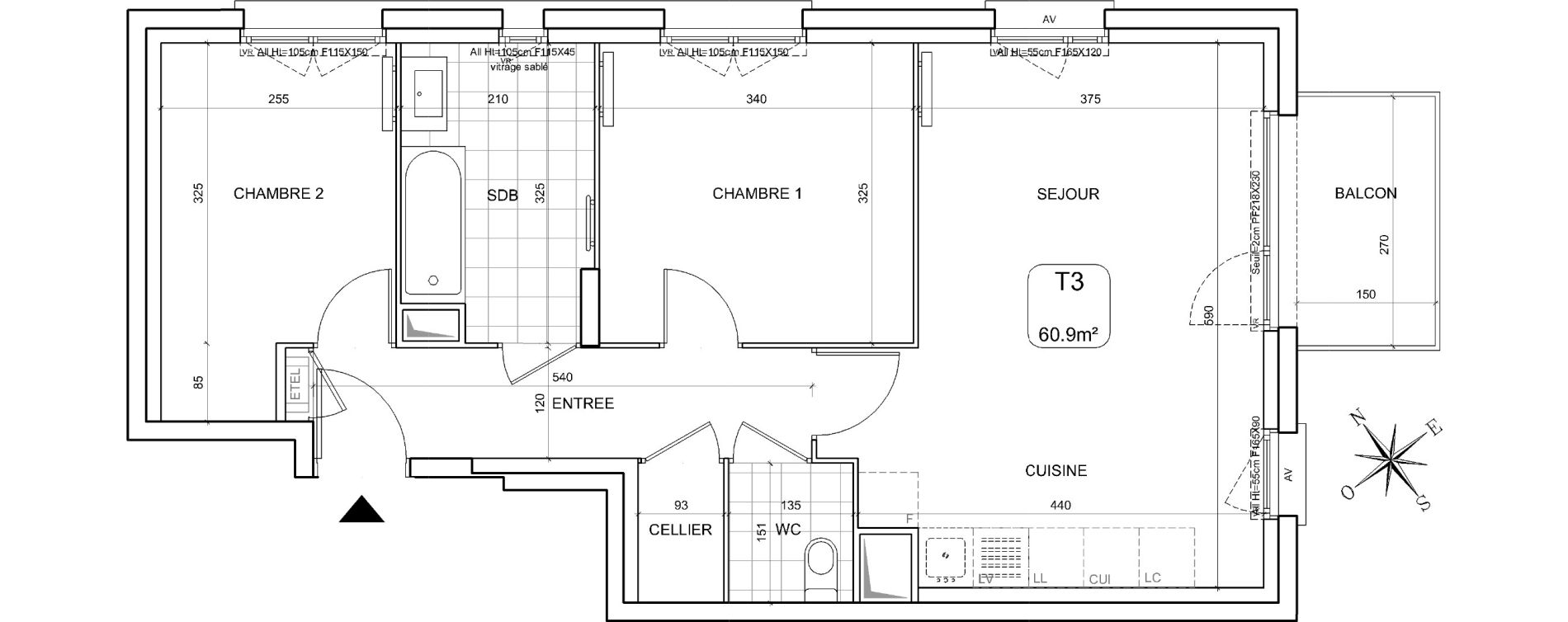 Appartement T3 de 60,90 m2 &agrave; Br&eacute;tigny-Sur-Orge Clause-bois badeau