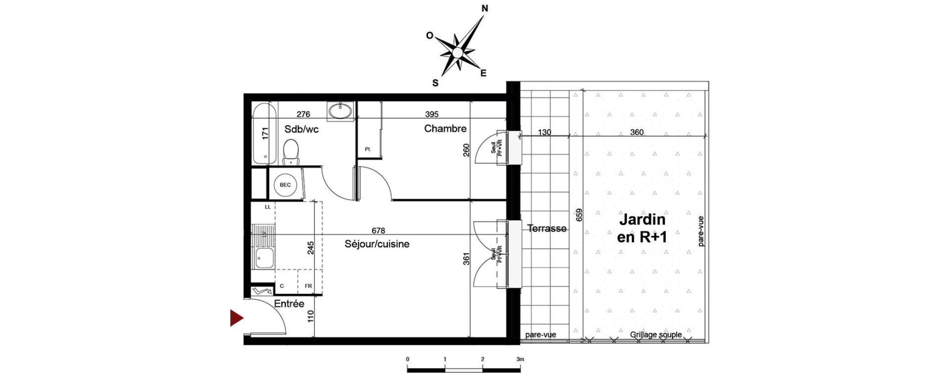 Appartement T2 de 41,10 m2 &agrave; Breuillet Centre