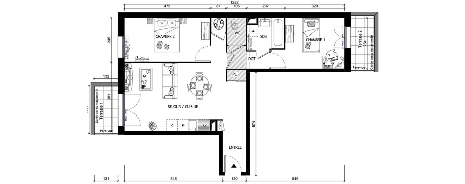 Appartement T3 de 59,00 m2 &agrave; Breuillet Centre