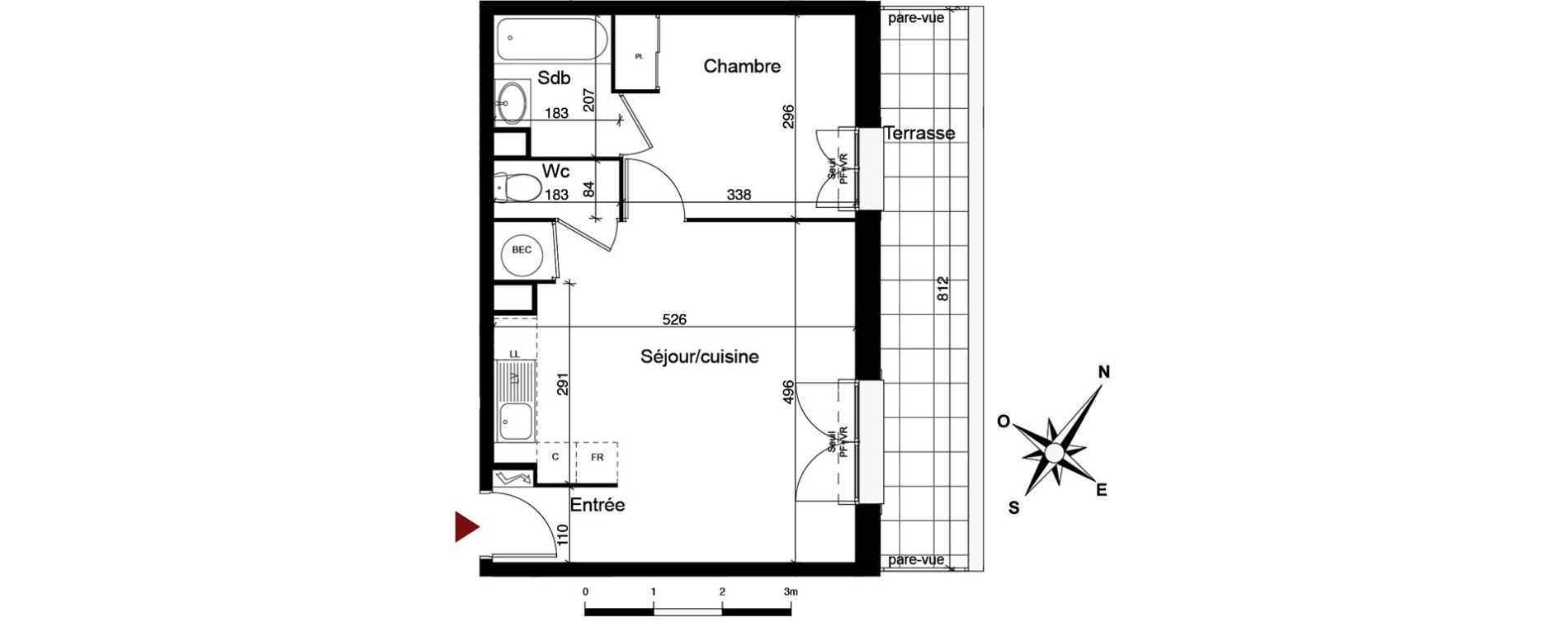 Appartement T2 de 40,50 m2 &agrave; Breuillet Centre