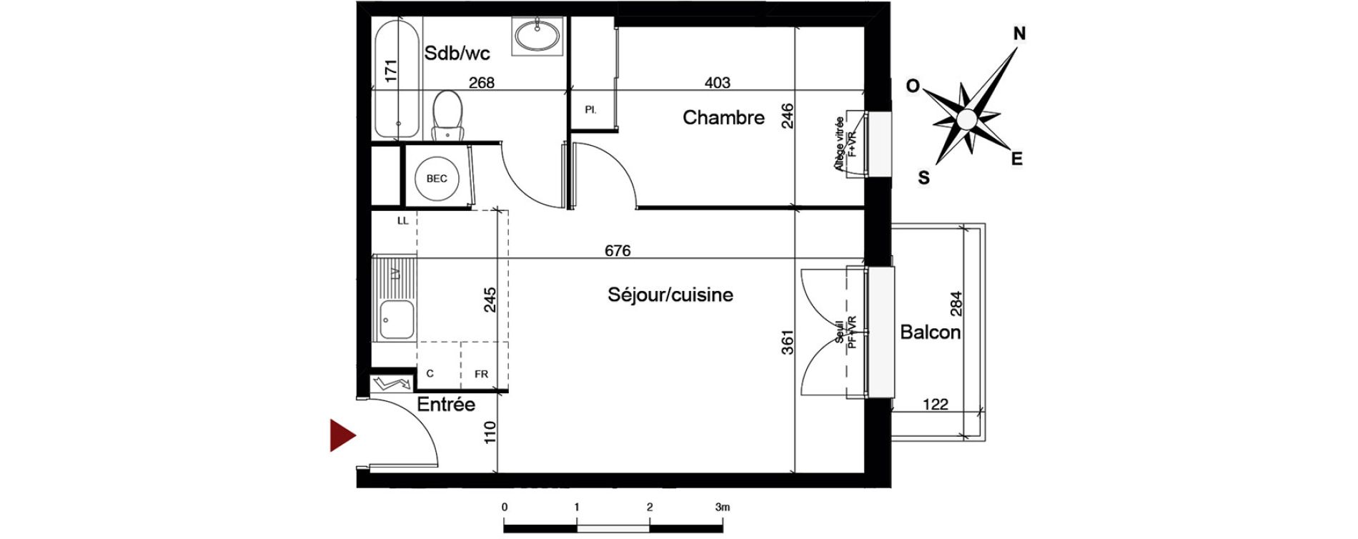 Appartement T2 de 40,70 m2 &agrave; Breuillet Centre