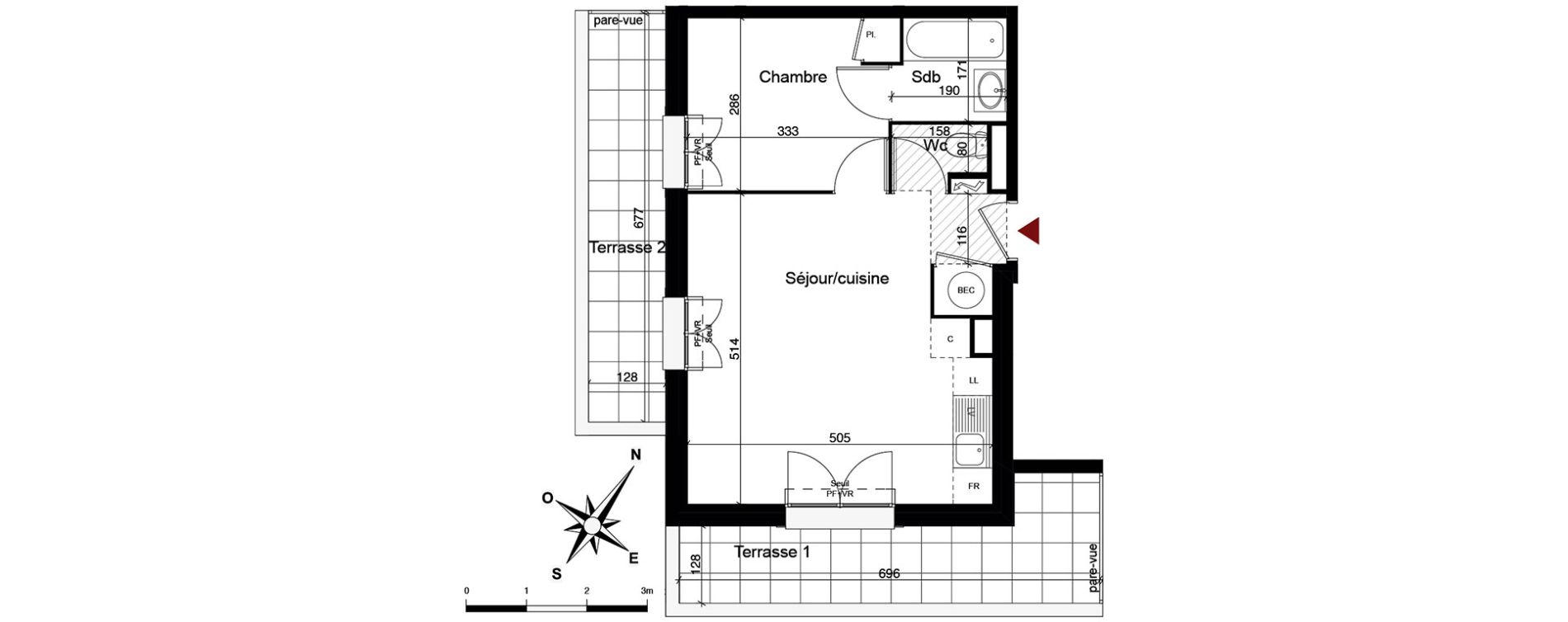 Appartement T2 de 40,10 m2 &agrave; Breuillet Centre