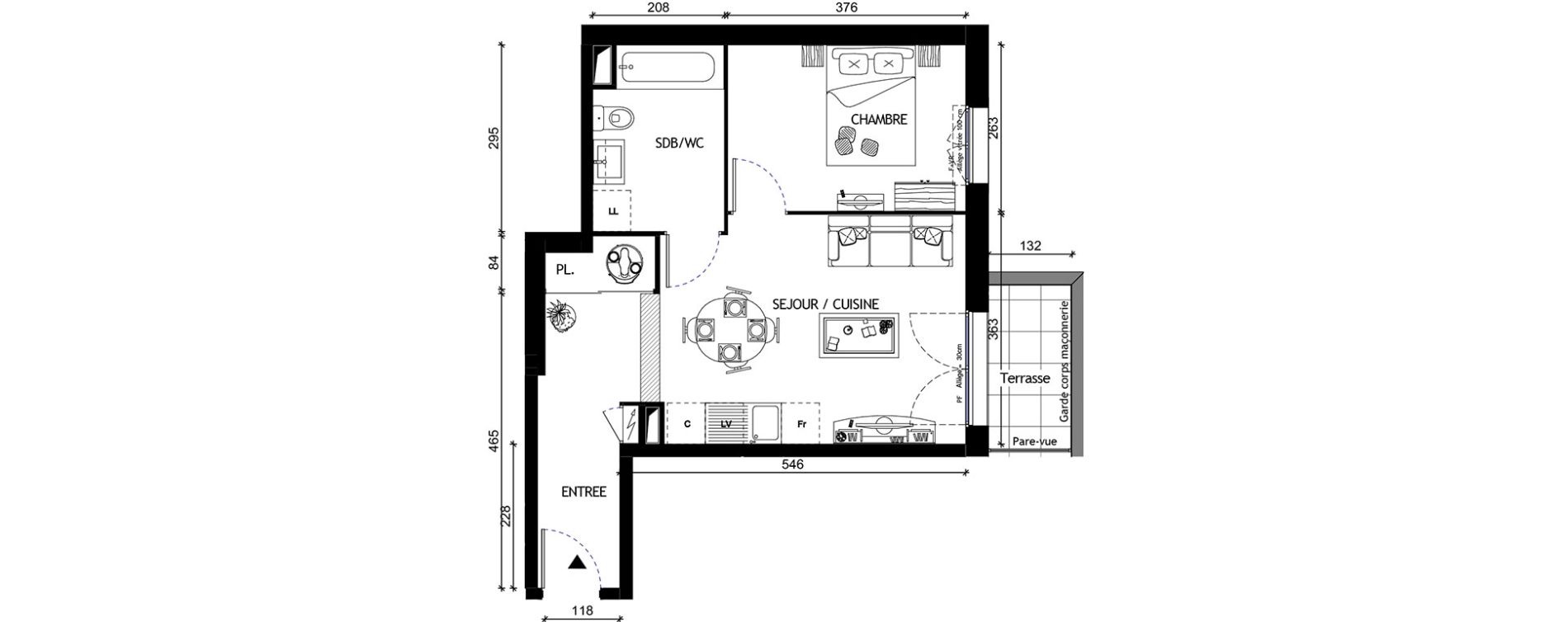 Appartement T2 de 41,00 m2 &agrave; Breuillet Centre